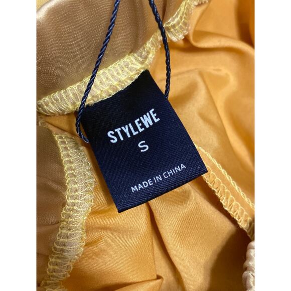 NEW Stylewe Women's Yellow Mesh Tulle High Waisted Midi A-Line Flared Skirt S - Picture 4 of 5